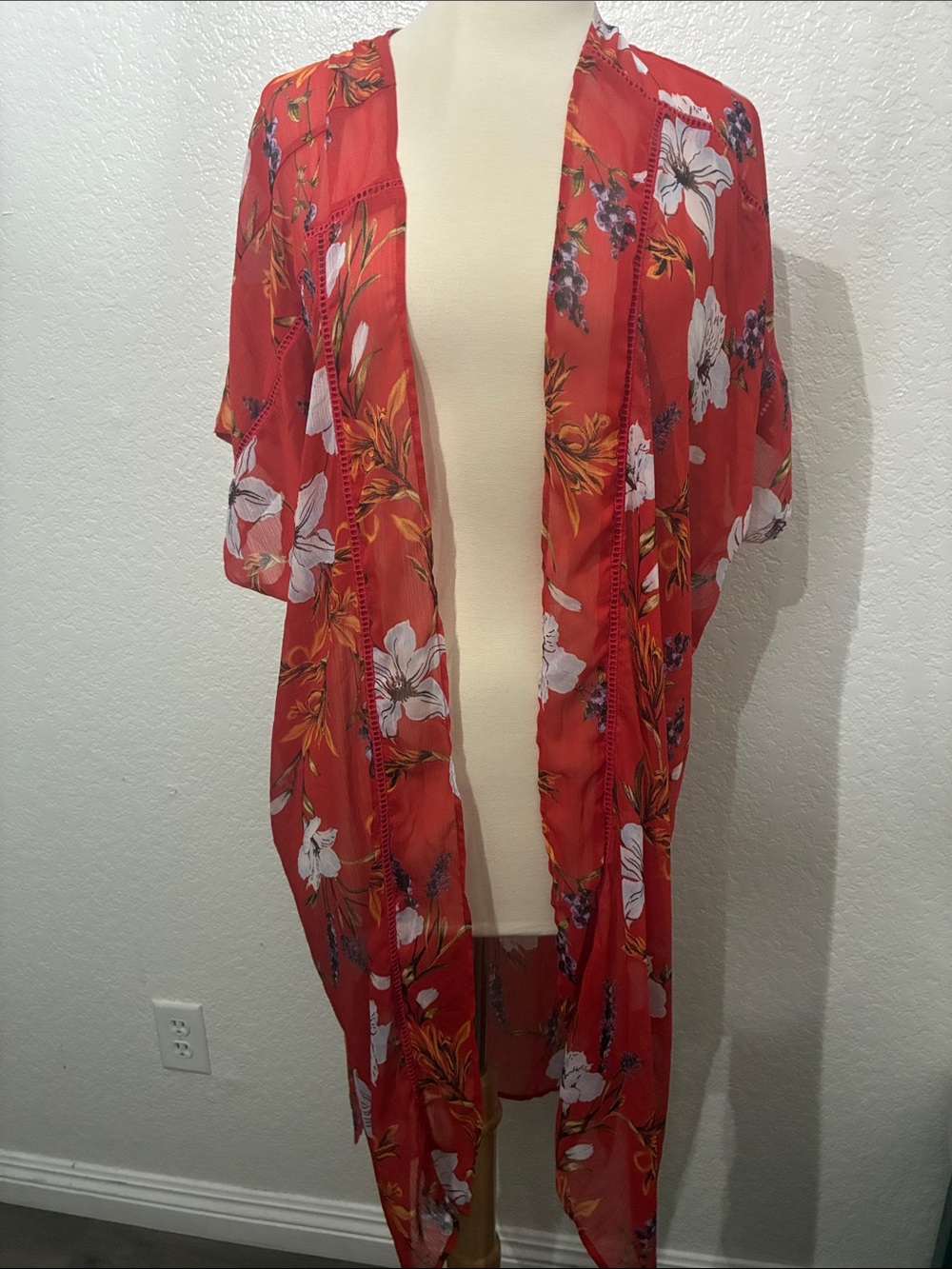 Band of Gypsies Red Floral Open-Front Kimono